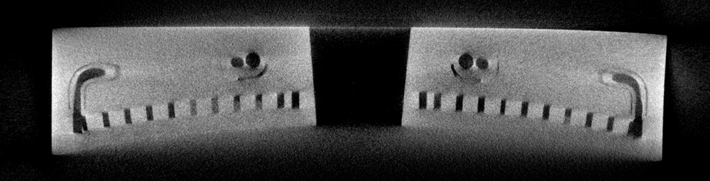 CT-Aufnahme eines additiv gefertigten Hochleistungsspiegels mit interner Kühlstruktur.