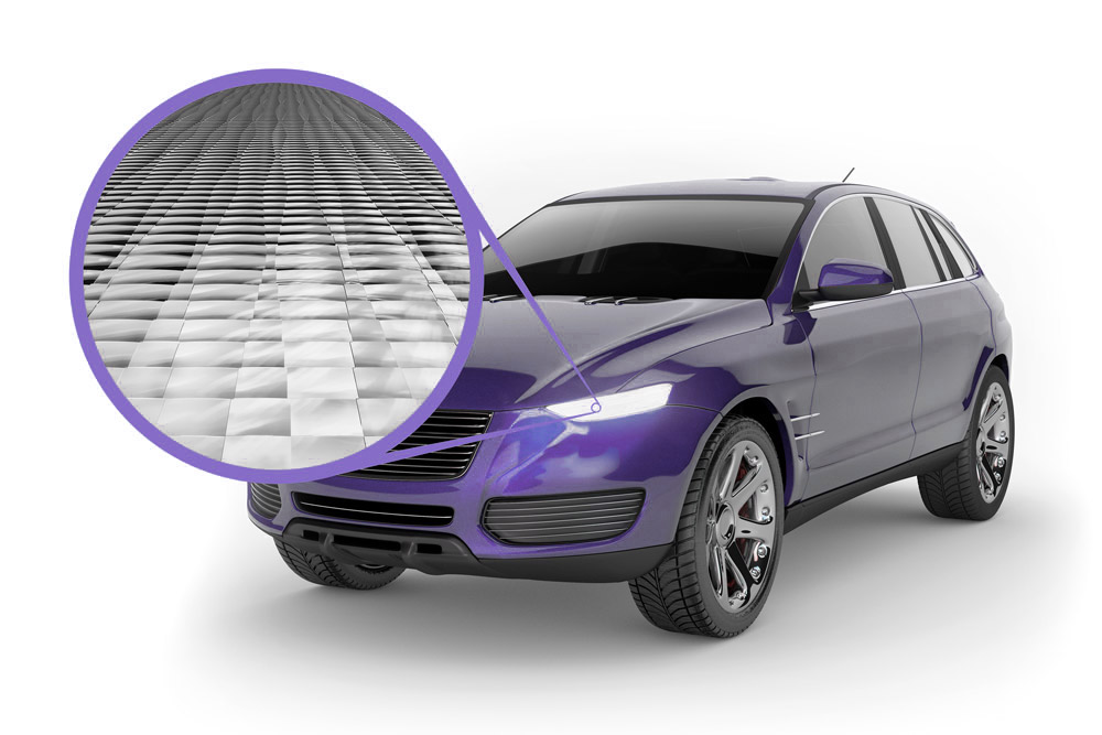 Visualisierung eines Automobils mit mikrooptischen Scheinwerfern.
