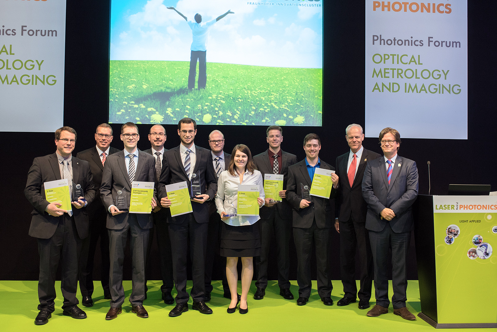 Die Preisträger der Green Photonics Nachwuchspreise 2015 auf der „LASER World of Photonics“ Messe in München