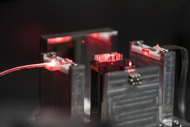 Detailed view of the addressing optics for the quantum computer.