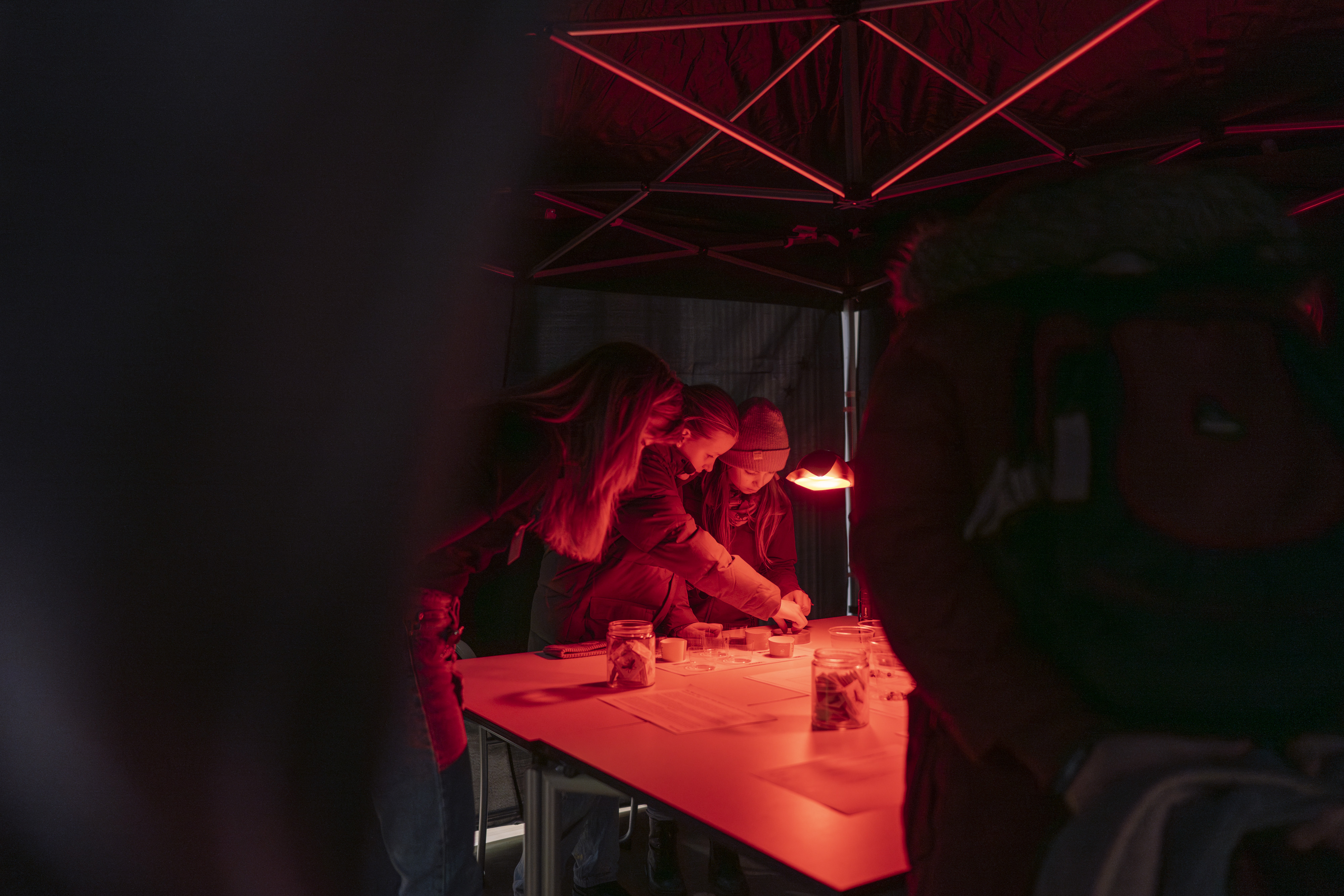 Tent with red light and color game