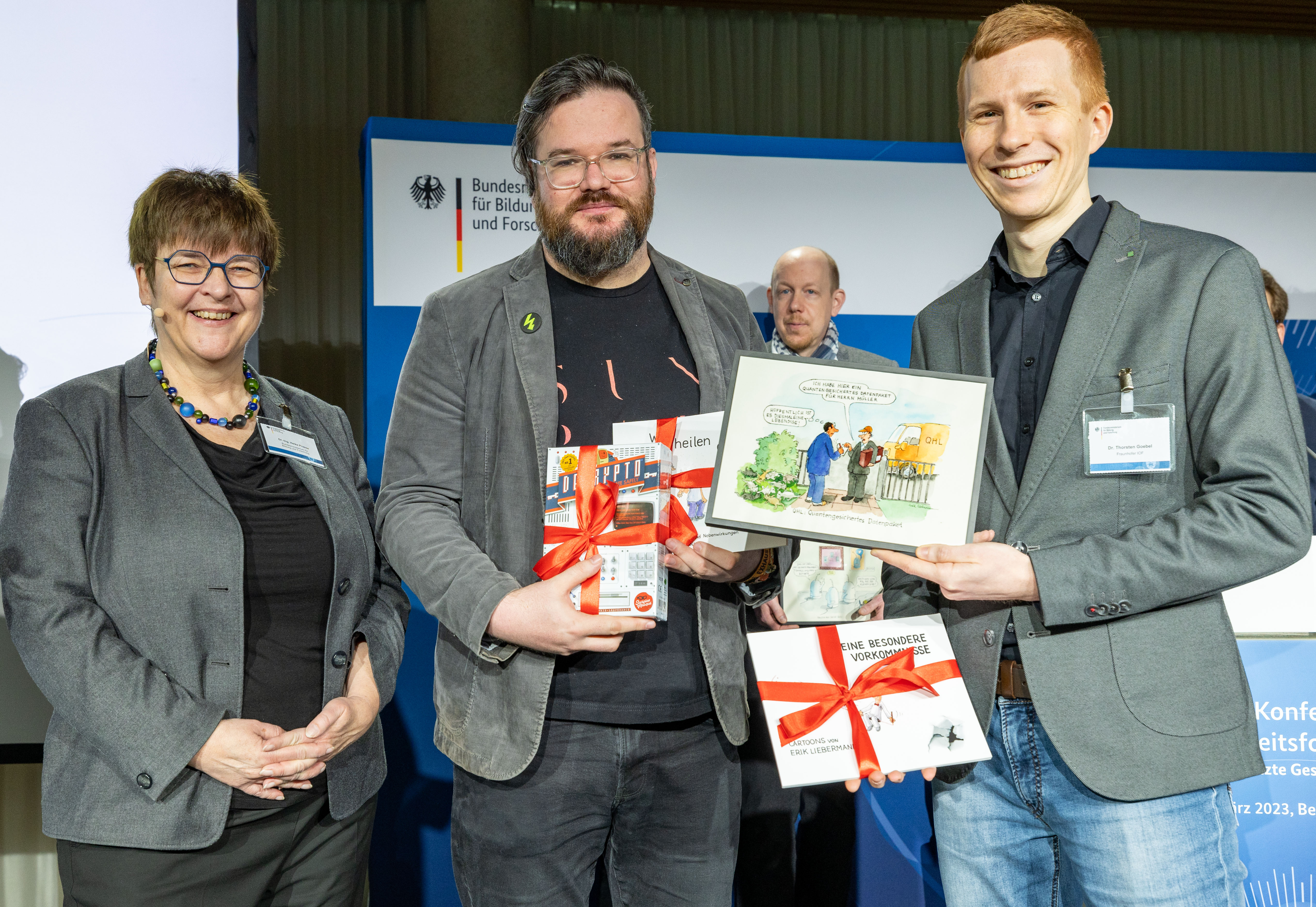Jena Prize Winners of the Cartoon Competition at the National Conference on IT Security Research 2023.