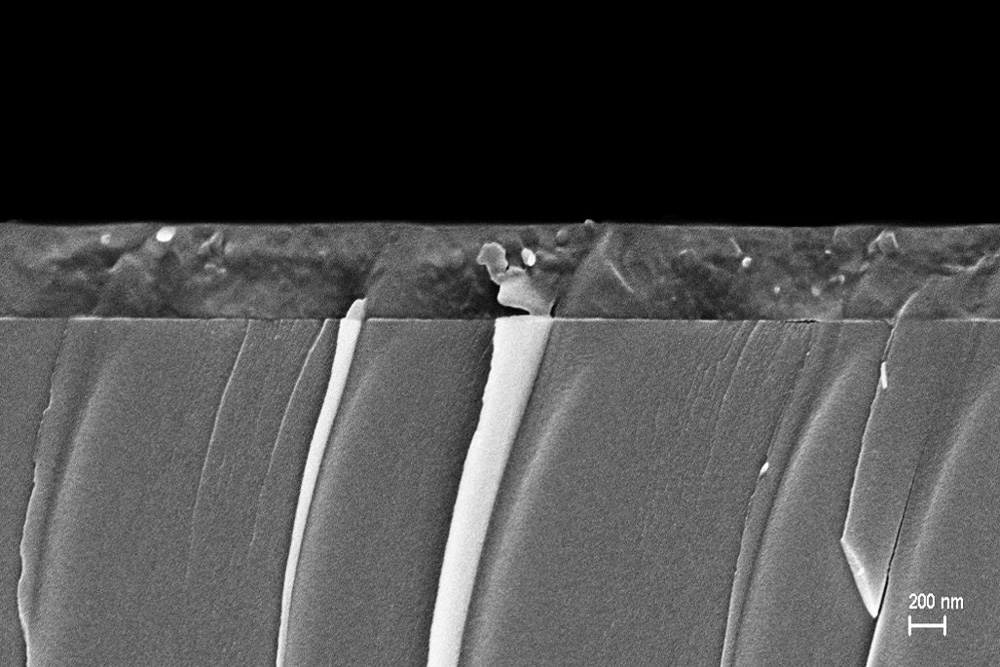 SEM-image of a thermal evaporated cellulose-acetate layer (cross section).
