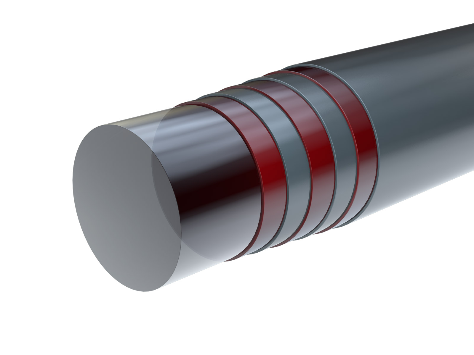 3D model of an optical fiber clad with multiple homogeneous layers.