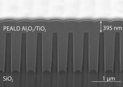 Conformal TiO₂ -ALD coating on a grating substrate.