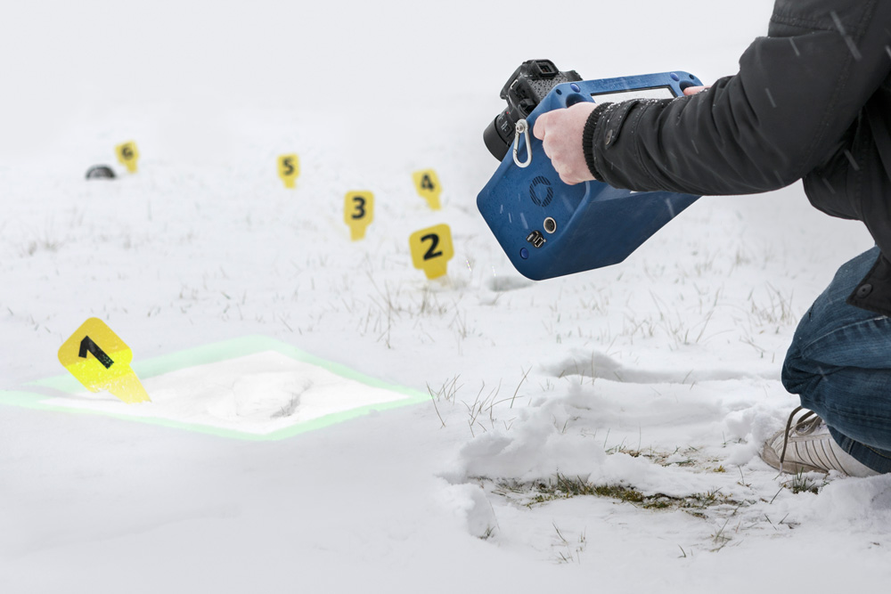 Mobile 3D scanning of shoe prints in snow.
