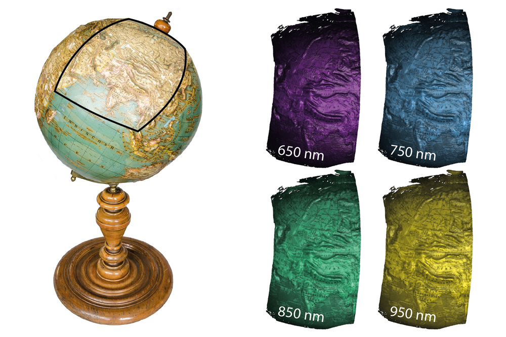 Multispectral 3D measurement of a historical relief globe.