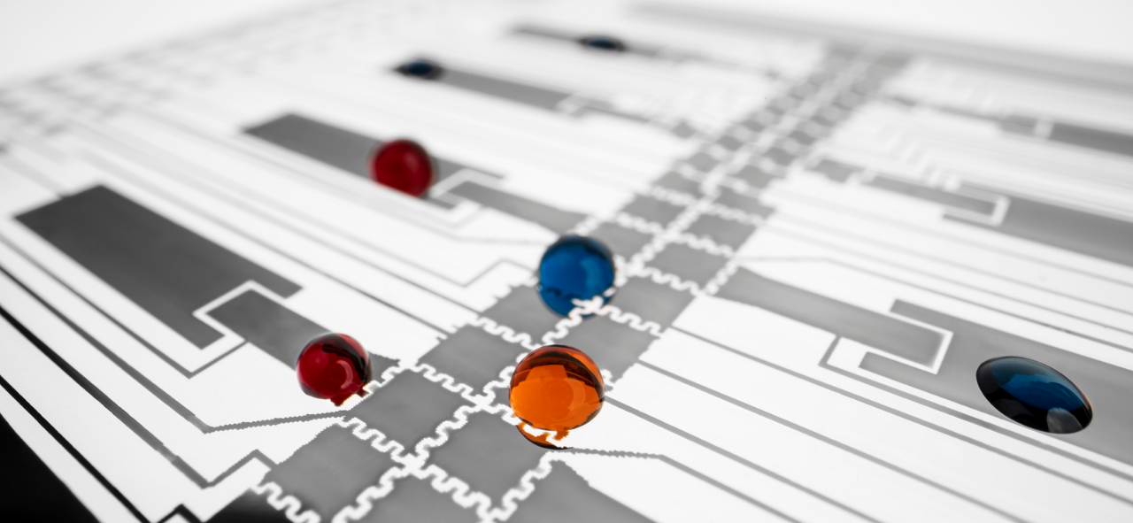 Drops on the way to analysis. We realise the functionality of a biochemical laboratory on the size of a chip card.