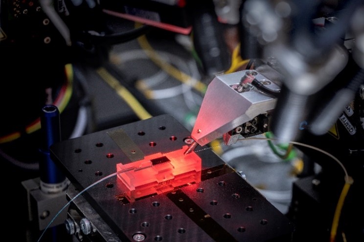 Active alignment of individual fibers to form a Photonics Integrated Circuit.