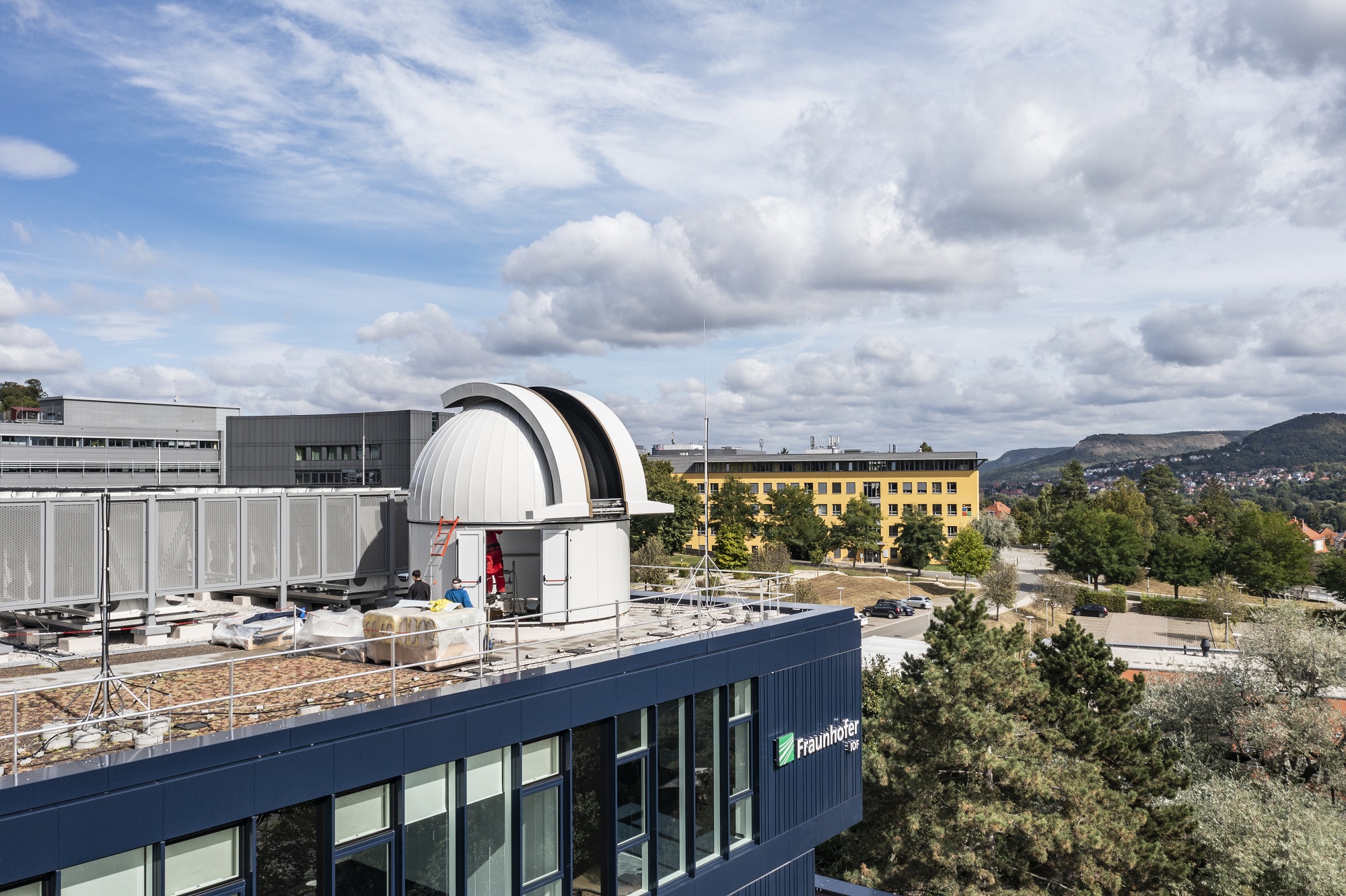 Optical ground station on top of the third building of the Fraunhofer IOF in Jena.