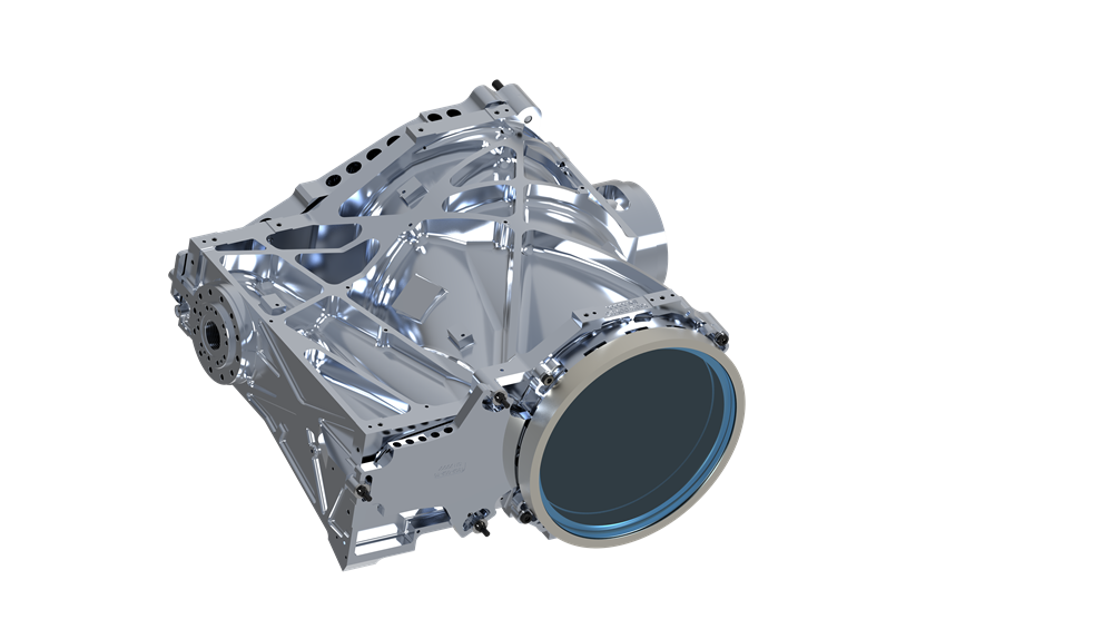 Visualization of the transmitting and receiving telescope developed at Fraunhofer IOF for the SCOT135 laser terminal.